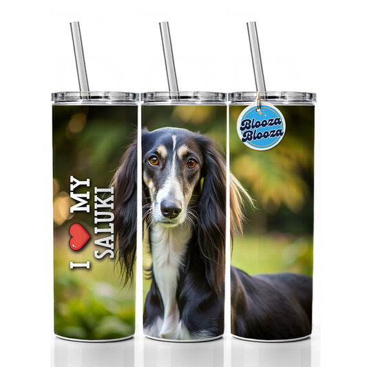 I Love My Saluki Dog Heart Skinny Tumbler 20oz with Straw Insulated Water Bottle Gift