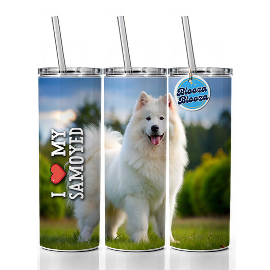 I Love My Samoyed Dog Heart Skinny Tumbler 20oz with Straw Insulated Water Bottle Gift