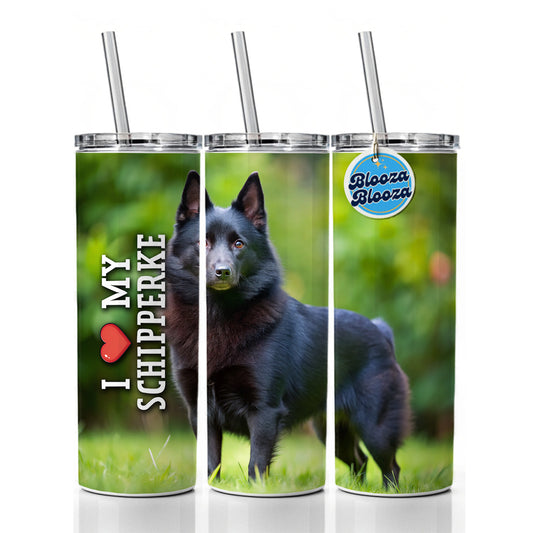 I Love My Schipperke Dog Heart Skinny Tumbler 20oz with Straw Insulated Water Bottle Gift
