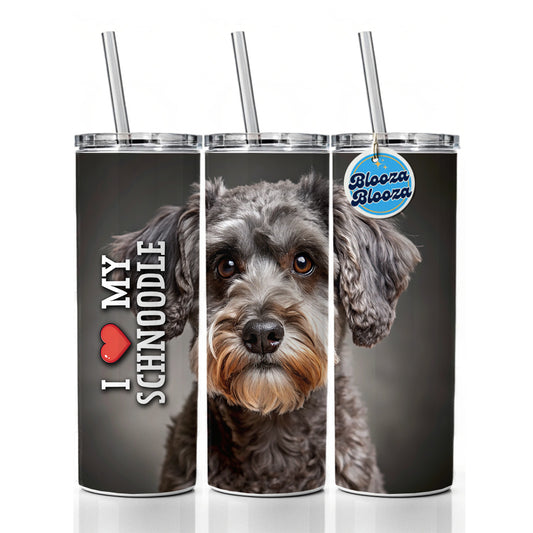 I Love My Schnoodle Dog Heart Skinny Tumbler 20oz with Straw Insulated Water Bottle Gift