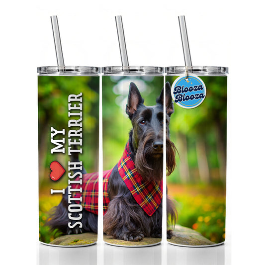 I Love My Scottish Terrier Dog Heart Skinny Tumbler 20oz with Straw Insulated Water Bottle Gift