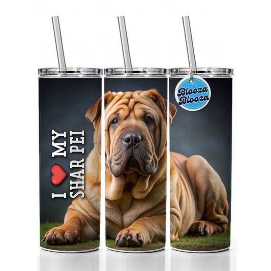 I Love My Shar Pei Dog Heart Skinny Tumbler 20oz with Straw Insulated Water Bottle Gift