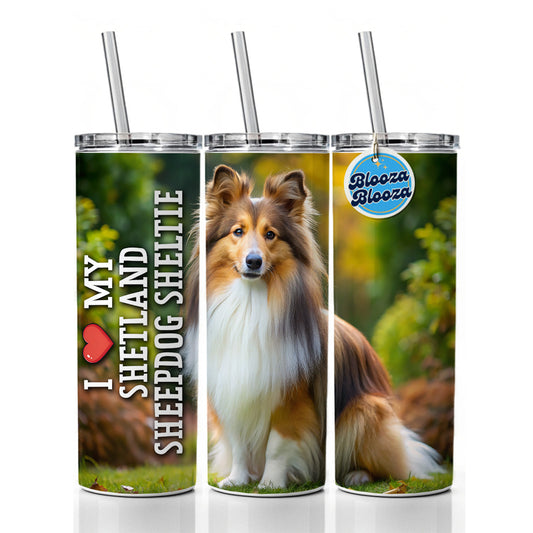 I Love My Shetland Sheepdog Sheltie Dog Heart Skinny Tumbler 20oz with Straw Insulated Water Bottle Gift