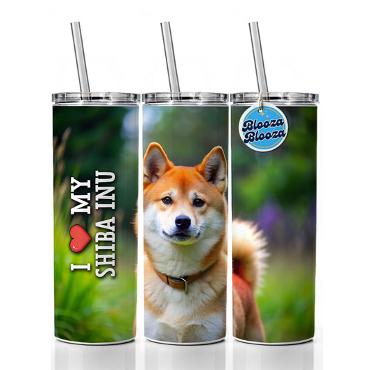 I Love My Shiba Inu Dog Heart Skinny Tumbler 20oz with Straw Insulated Water Bottle Gift