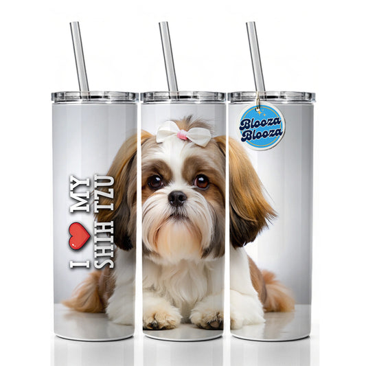 I Love My Shih Tzu Dog Heart Skinny Tumbler 20oz with Straw Insulated Water Bottle Gift