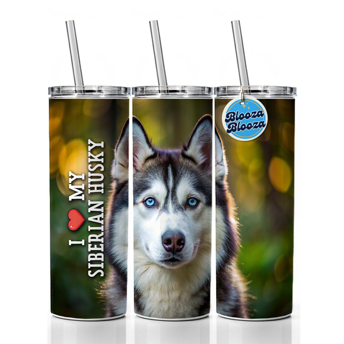 I Love My Siberian Husky Dog Heart Skinny Tumbler 20oz with Straw Insulated Water Bottle Gift