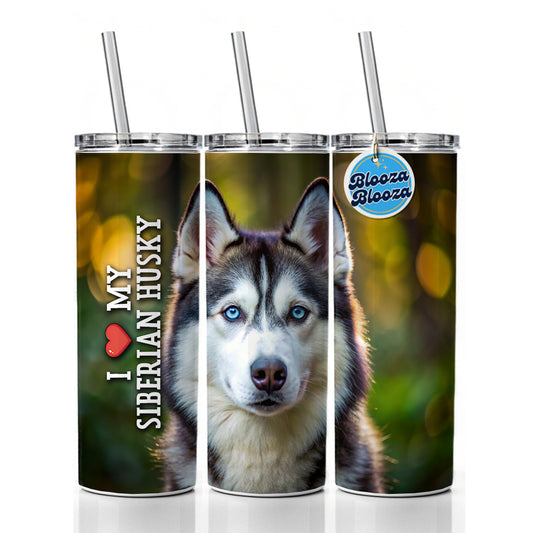 I Love My Siberian Husky Dog Heart Skinny Tumbler 20oz with Straw Insulated Water Bottle Gift