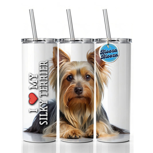 I Love My Silky Terrier Dog Heart Skinny Tumbler 20oz with Straw Insulated Water Bottle Gift