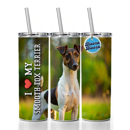 I Love My Smooth Fox Terrier Dog Heart Skinny Tumbler 20oz with Straw Insulated Water Bottle Gift