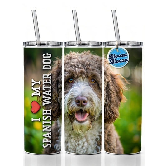 I Love My Spanish Water Dog Heart Skinny Tumbler 20oz with Straw Insulated Water Bottle Gift