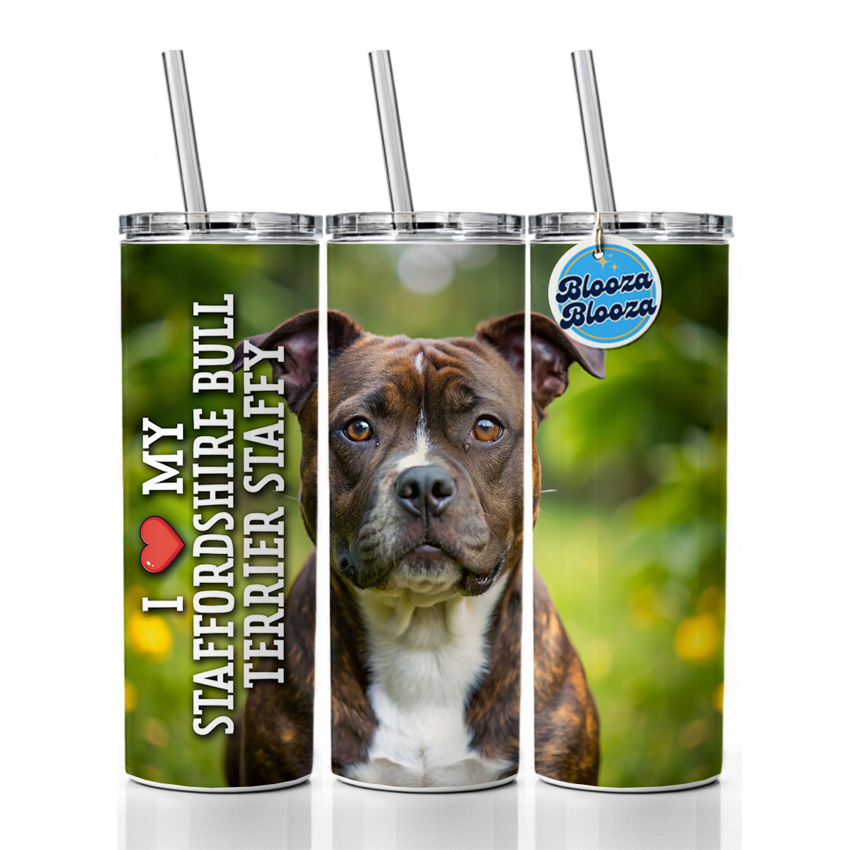 I Love My Staffordshire Bull Terrier Staffy Dog Heart Skinny Tumbler 20oz with Straw Insulated Water Bottle Gift
