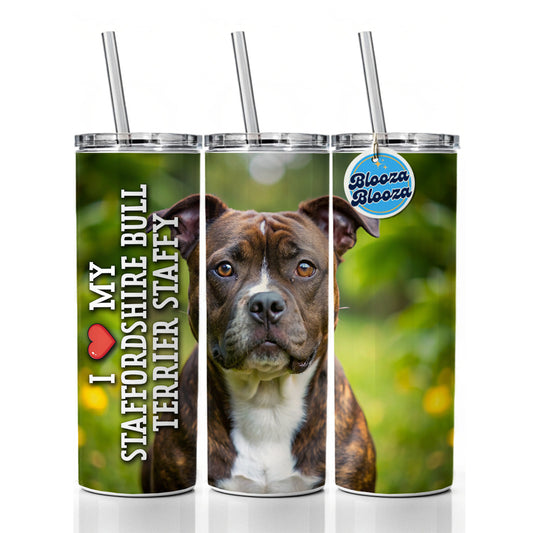 I Love My Staffordshire Bull Terrier Staffy Dog Heart Skinny Tumbler 20oz with Straw Insulated Water Bottle Gift