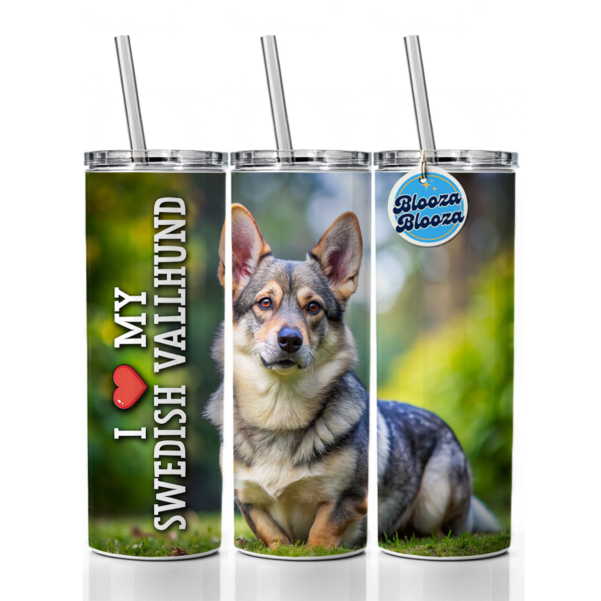 I Love My Swedish Vallhund Dog Heart Skinny Tumbler 20oz with Straw Insulated Water Bottle Gift