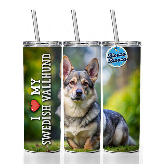 I Love My Swedish Vallhund Dog Heart Skinny Tumbler 20oz with Straw Insulated Water Bottle Gift
