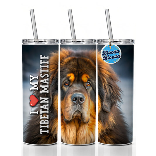 I Love My Tibetan Mastiff Dog Heart Skinny Tumbler 20oz with Straw Insulated Water Bottle Gift