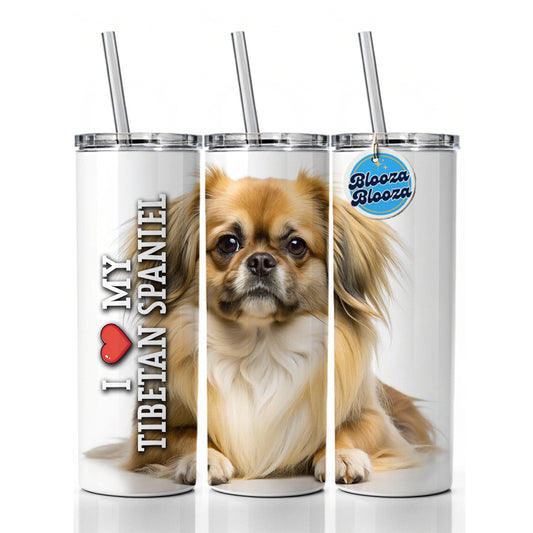 I Love My Tibetan Spaniel Dog Heart Skinny Tumbler 20oz with Straw Insulated Water Bottle Gift