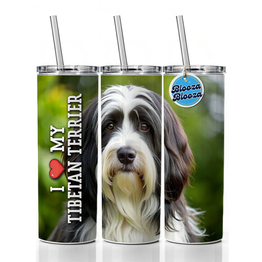 I Love My Tibetan Terrier Dog Heart Skinny Tumbler 20oz with Straw Insulated Water Bottle Gift