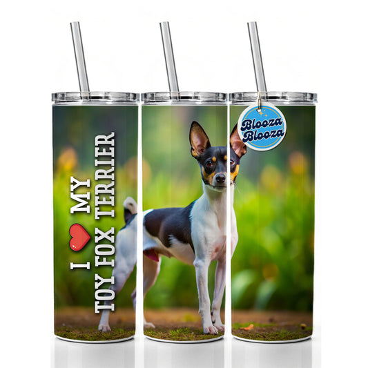 I Love My Toy Fox Terrier Dog Heart Skinny Tumbler 20oz with Straw Insulated Water Bottle Gift