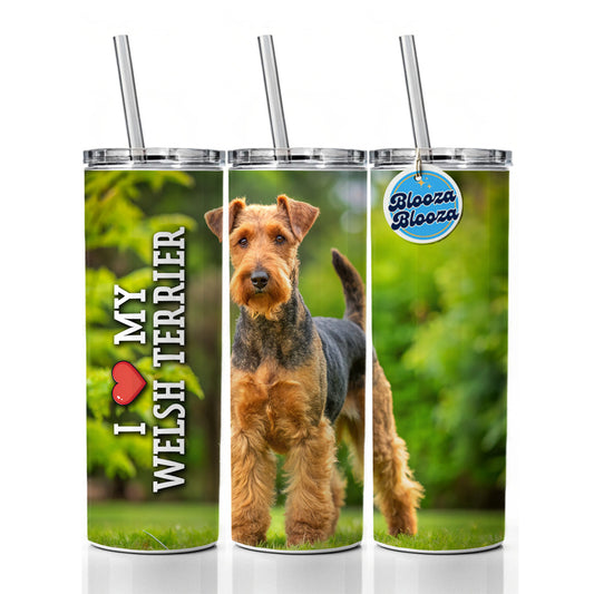 I Love My Welsh Terrier Dog Heart Skinny Tumbler 20oz with Straw Insulated Water Bottle Gift