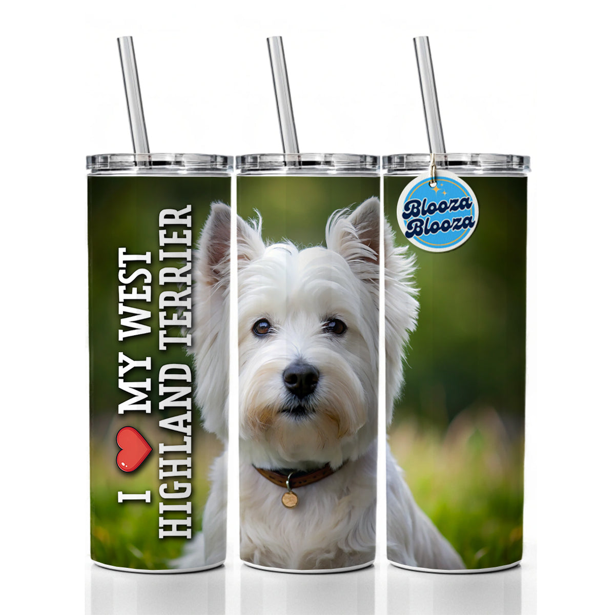 I Love My West Highland Terrier Dog Heart Skinny Tumbler 20oz with Straw Insulated Water Bottle Gift