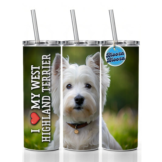 I Love My West Highland Terrier Dog Heart Skinny Tumbler 20oz with Straw Insulated Water Bottle Gift