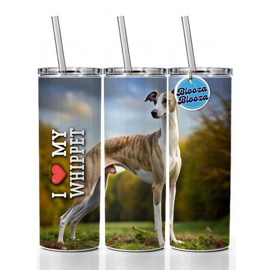 I Love My Whippet Dog Heart Skinny Tumbler 20oz with Straw Insulated Water Bottle Gift