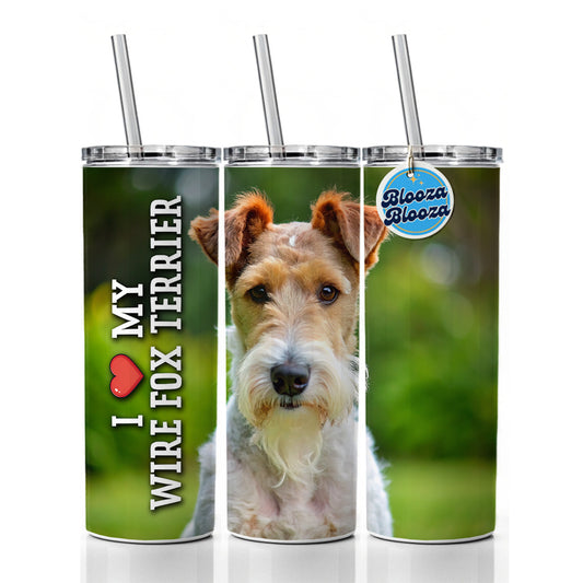 I Love My Wire Fox Terrier Dog Heart Skinny Tumbler 20oz with Straw Insulated Water Bottle Gift