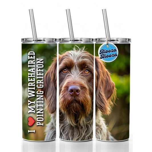 I Love My Wirehaired Pointing Griffon Dog Heart Skinny Tumbler 20oz with Straw Insulated Water Bottle Gift