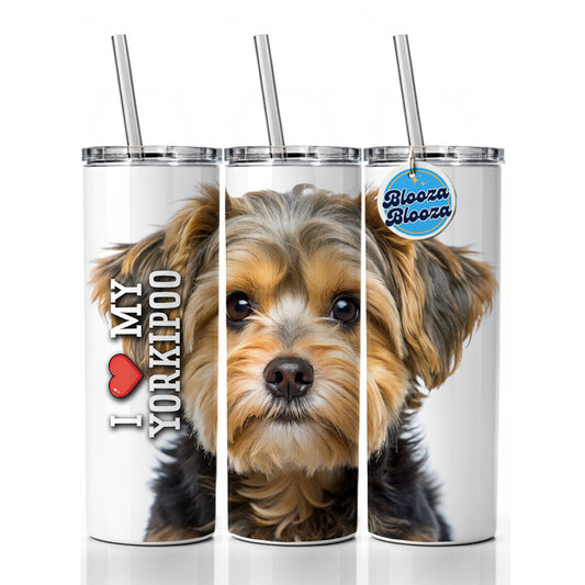 I Love My Yorkipoo Dog Heart Skinny Tumbler 20oz with Straw Insulated Water Bottle Gift