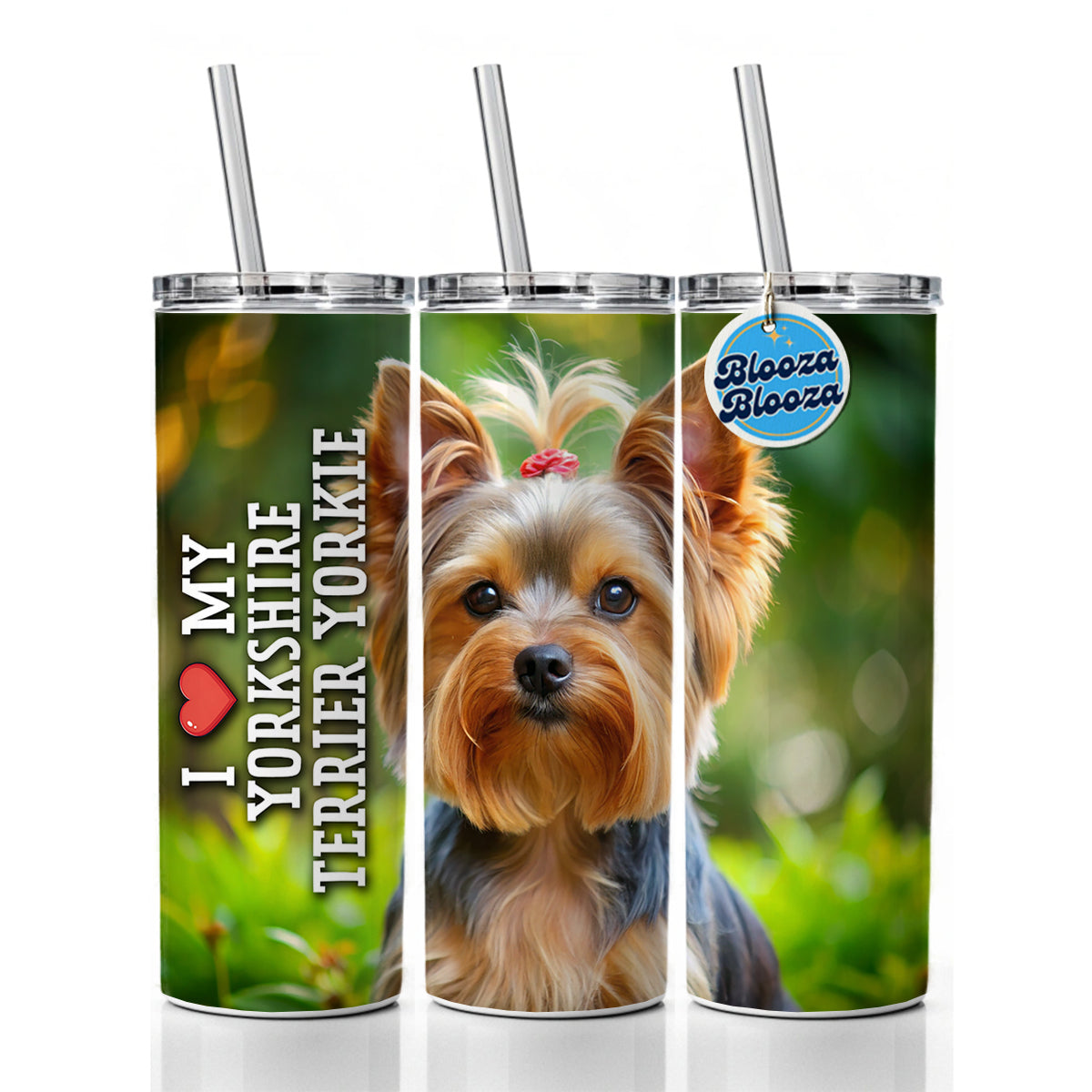 I Love My Yorkshire Terrier Yorkie Dog Heart Skinny Tumbler 20oz with Straw Insulated Water Bottle Gift