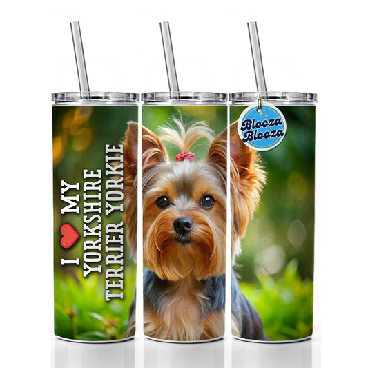 I Love My Yorkshire Terrier Yorkie Dog Heart Skinny Tumbler 20oz with Straw Insulated Water Bottle Gift