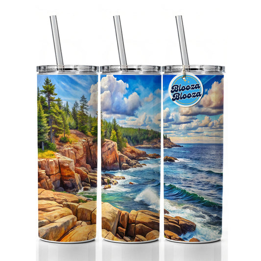 Acadia National Park Maine Watercolor Style Skinny Tumbler 20oz with Straw Insulated Water Bottle Gift