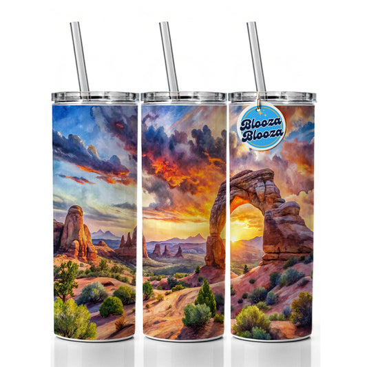 Arches National Park Utah Watercolor Style Skinny Tumbler 20oz with Straw Insulated Water Bottle Gift