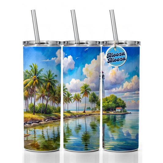 Biscayne National Park Florida Watercolor Style Skinny Tumbler 20oz with Straw Insulated Water Bottle Gift