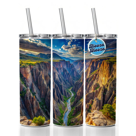 Black Canyon of the Gunnison National Park Colorado Watercolor Style Skinny Tumbler 20oz with Straw Insulated Water Bottle Gift