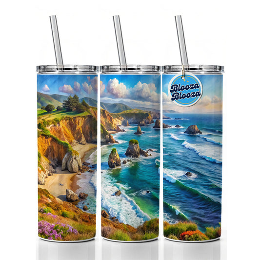 California Coastal National Monument California Watercolor Style Skinny Tumbler 20oz with Straw Insulated Water Bottle Gift