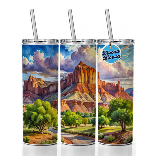 Capitol Reef National Park Utah Watercolor Style Skinny Tumbler 20oz with Straw Insulated Water Bottle Gift