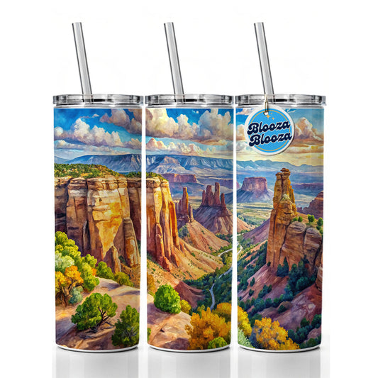 Colorado National Monument Colorado Watercolor Style Skinny Tumbler 20oz with Straw Insulated Water Bottle Gift