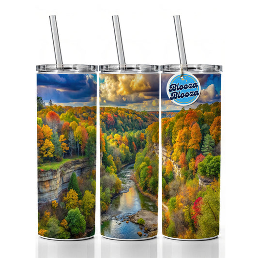 Cuyahoga Valley National Park Ohio Watercolor Style Skinny Tumbler 20oz with Straw Insulated Water Bottle Gift