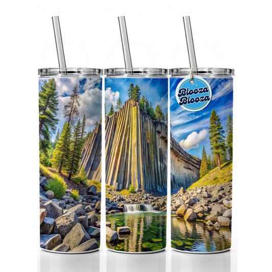 Devils Postpile National Monument California Watercolor Style Skinny Tumbler 20oz with Straw Insulated Water Bottle Gift