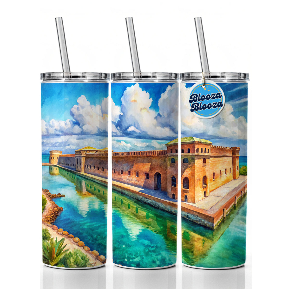 Dry Tortugas National Park Florida Watercolor Style Skinny Tumbler 20oz with Straw Insulated Water Bottle Gift