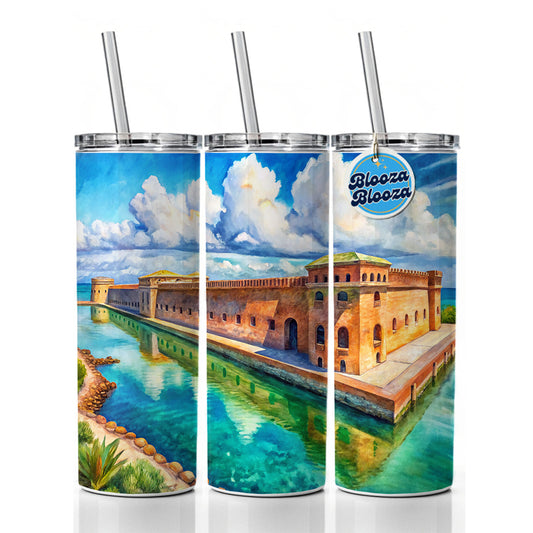 Dry Tortugas National Park Florida Watercolor Style Skinny Tumbler 20oz with Straw Insulated Water Bottle Gift