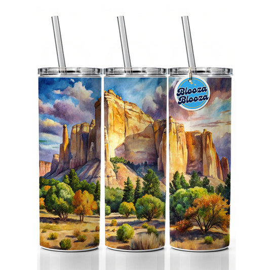 El Morro National Monument New Mexico Watercolor Style Skinny Tumbler 20oz with Straw Insulated Water Bottle Gift
