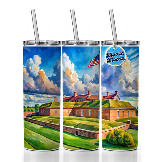 Fort McHenry National Monument Maryland Watercolor Style Skinny Tumbler 20oz with Straw Insulated Water Bottle Gift