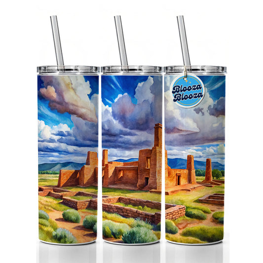 Fort Union National Monument New Mexico Watercolor Style Skinny Tumbler 20oz with Straw Insulated Water Bottle Gift