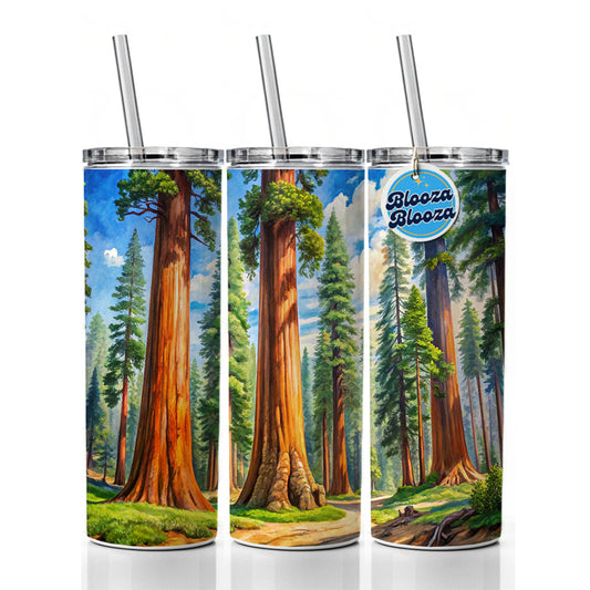 Giant Sequoia National Monument California Watercolor Style Skinny Tumbler 20oz with Straw Insulated Water Bottle Gift