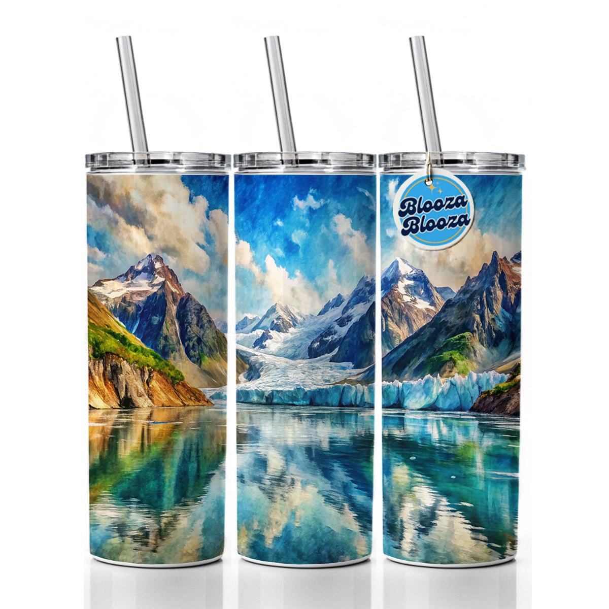 Glacier Bay National Park Alaska Watercolor Style Skinny Tumbler 20oz with Straw Insulated Water Bottle Gift