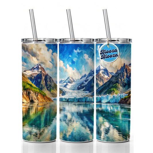 Glacier Bay National Park Alaska Watercolor Style Skinny Tumbler 20oz with Straw Insulated Water Bottle Gift