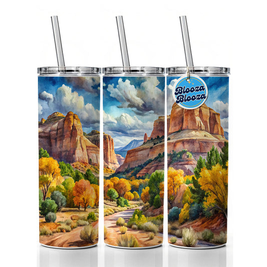 Grand Staircase - Escalante National Monument Utah Watercolor Style Skinny Tumbler 20oz with Straw Insulated Water Bottle Gift