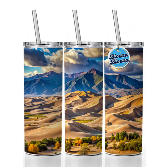 Great Sand Dunes National Park Colorado Watercolor Style Skinny Tumbler 20oz with Straw Insulated Water Bottle Gift
